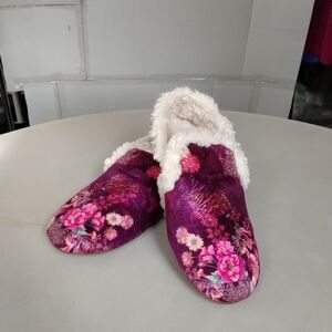 Johnny Was Sweet Bouquet Loafer Slipper Floral Faux Fur Lining SZ 7M House Shoes
